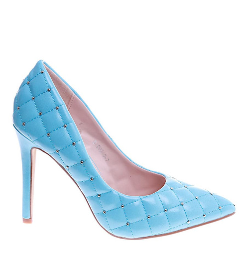 Niebieskie pikowane szpilki damskie ze szpicem /D1-3 13742 T296/