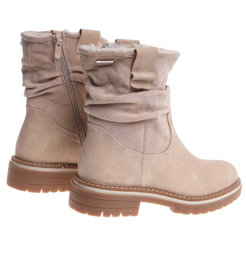 Zimowe botki saszki z ociepleniem Beżowe /B6-1 18546 G388/