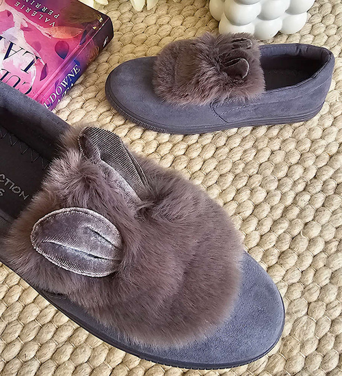 Wsuwane ciemno szare zamszowe trampki z uszami slip on /F9-2 15625 T037/