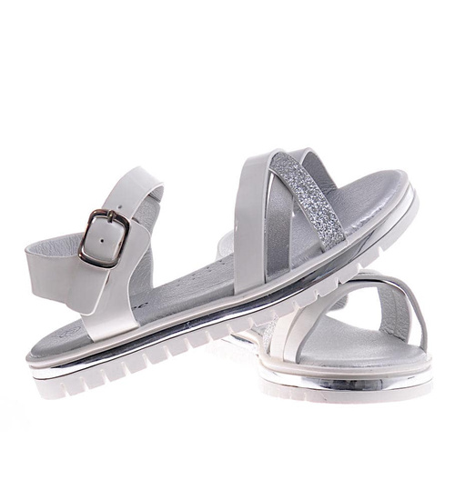 Biało srebrne sandałki na rzep /C5-1 11978 T198/