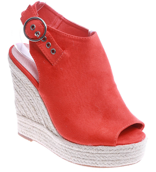 Pomarańczowe sandały epadryle na koturnie i platformie /A8-3 13755 S291/