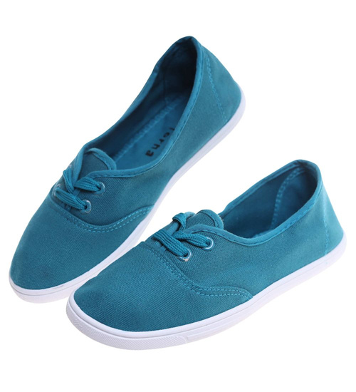 Wiązane damskie tenisówki turkusowe /D8-1 18096 S098/