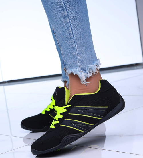 Wiązane damskie czarno zielone buty sportowe /E4-3 h2 15055 S146/