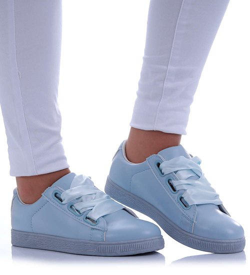 Niebieskie wiązane trampki damskie /A3-3 17510 W192/