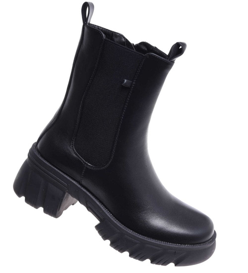 Czarne botki damskie na platformie /d9-1 18337 W283/