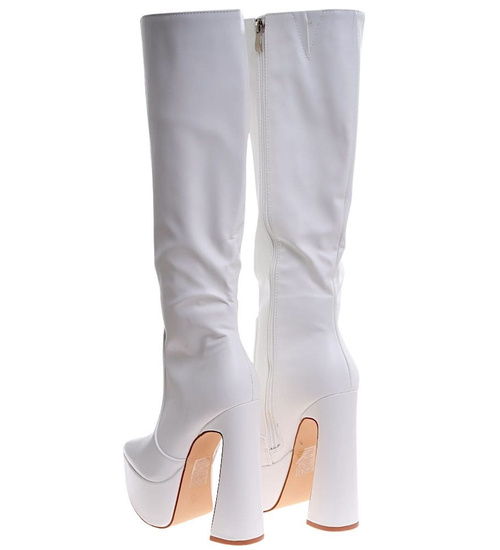 Białe kozaki damskie na platformie /A7-1 16914 G282/