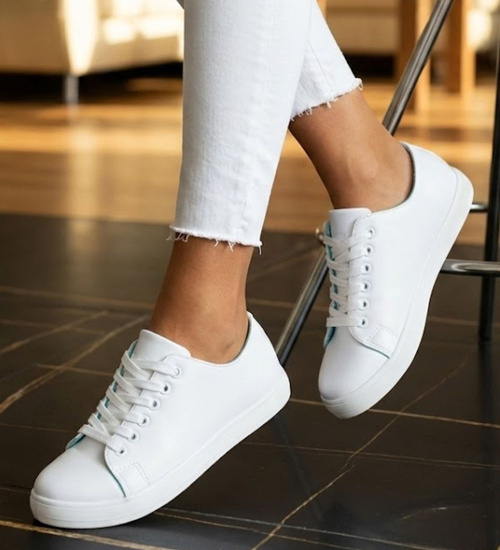 Białe sznurowane trampki damskie /G3-1 14211 S263/