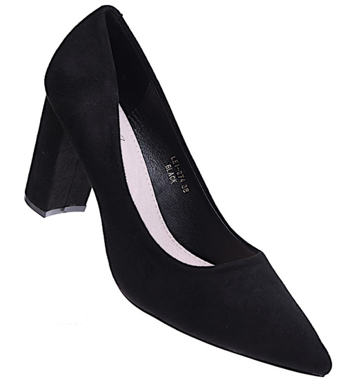 Czarne klasyczne czółenka damskie na słupku /E6-2 15221 T594/