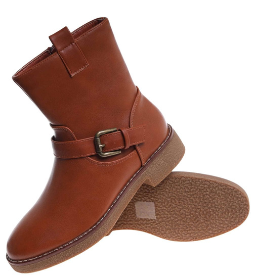 Karmelowe botki damskie z klamerkami /i5-3 h2 18398 W288/