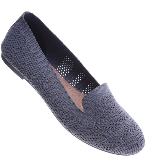 Ażurowe szare balerinki damskie /D6-2 14451 T190/