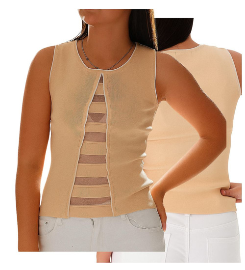 Beżowa koszulka damska bezrękawnik /H2 K42 ub975 S)0/