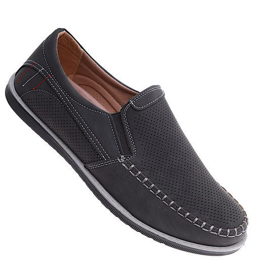 Wsuwane męskie półbuty mokasyny szare /B6-1 16544 T481/