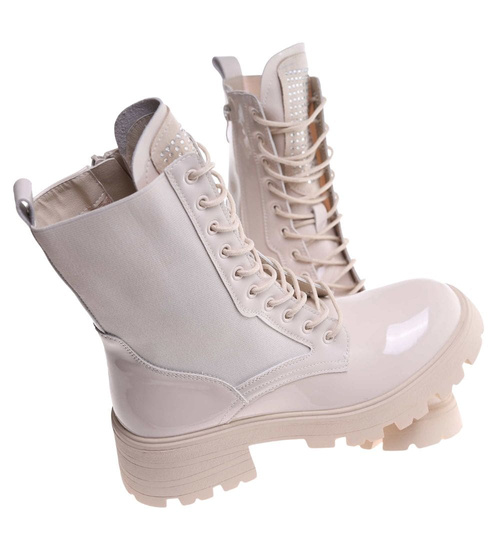 Beżowe botki trapery glany /D2-1 18208 T383/