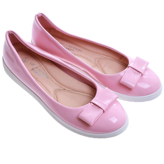 Różowe pastelowe balerinki damskie z kokardą /E3-3 17425 T140/