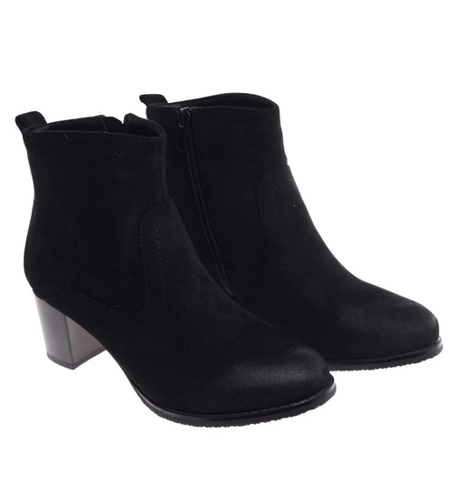 Klasyczne czarne botki damskie na obcasie /B4-2 18188 T399/