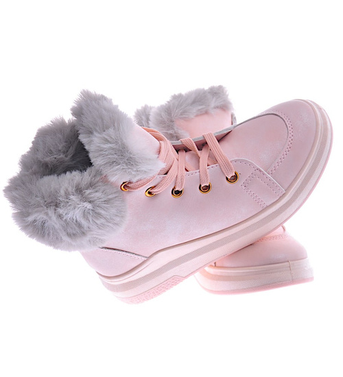 Ocieplane botki jak trampki Różowe /G1-2 12716 S394/