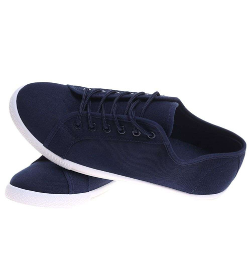 Sznurowane granatowe trampki męskie z tkaniny /D3-3 18720 T280/