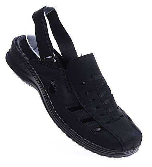 Czarne sandały damskie na rzep /D62 14611 T190/