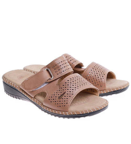 Khaki damskie klapki na płaskim obcasie /G9-2 16116 T280/