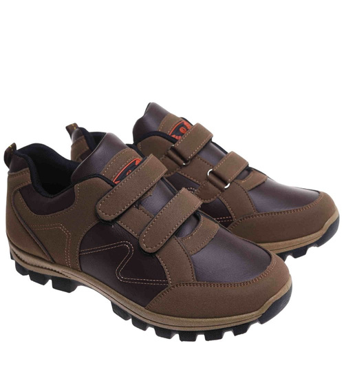 Brązowe męskie buty sportowe na rzepy /A4-3 18196 T388/