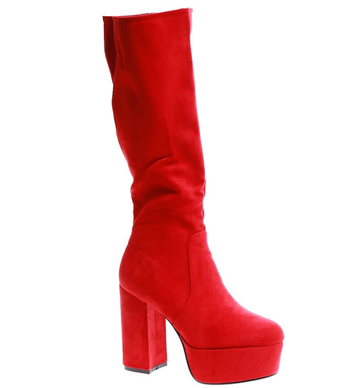 Czerwone kozaki na obcasie i platformie /G10-3 17154 T288/