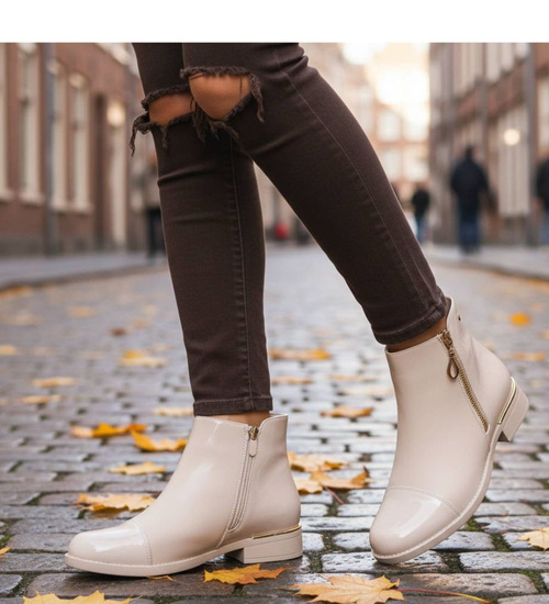 Zimowe beżowe botki damskie ocieplane /L3-2 18544 W222/