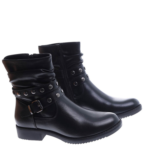 Czarne botki workery na płaskim obcasie /A6-1 15035 T438/