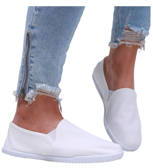 Wsuwane elastyczne tenisówki damskie Ecru /E9-2 16547 T186/