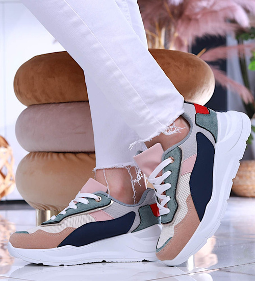 Wiązane sportowe buty damskie wielokolorowe /E1-2 13917 T299/