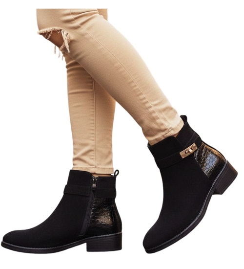 Klasyczne czarne botki damskie zimowe /A8-1 18578 W400/