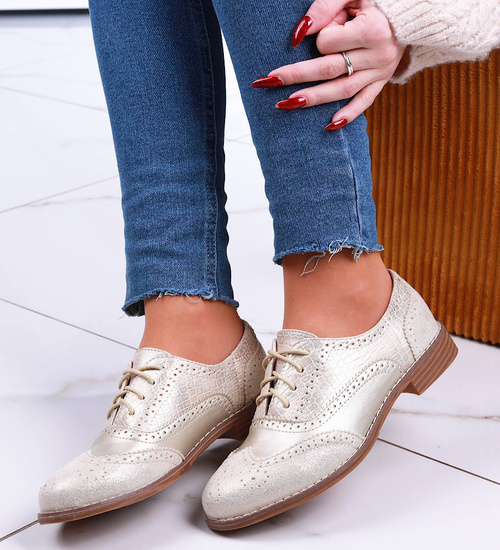Sznurowane złote półbuty oxfordy /D8-3 13212 S197/