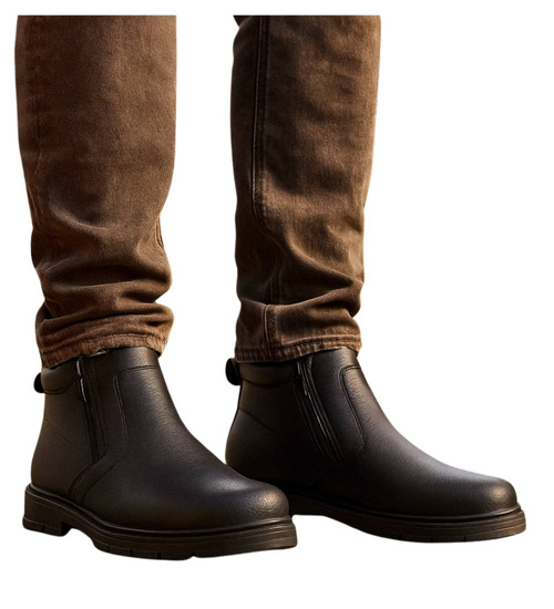 Czarne ocieplane botki męskie z suwakiem /D7-3 18454 T581/