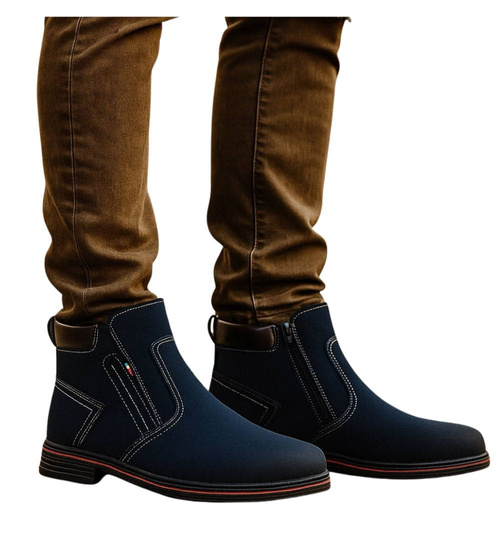 Granatowe ocieplane botki męskie z suwakiem /G7-2 18456 T5/