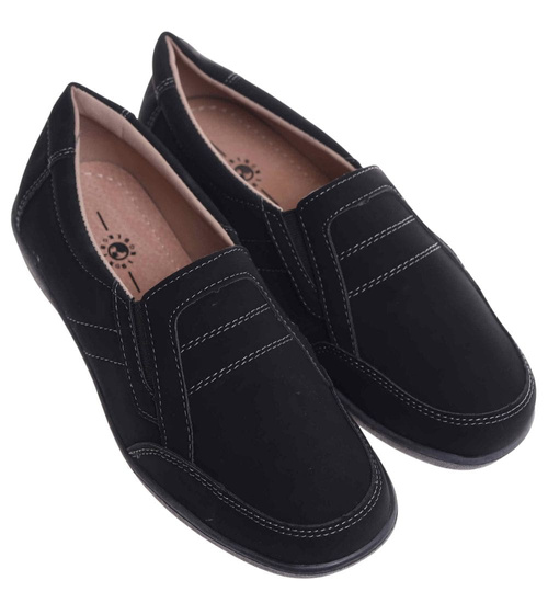 Czarne płaskie półbuty damskie /G2-2 18104  T237/