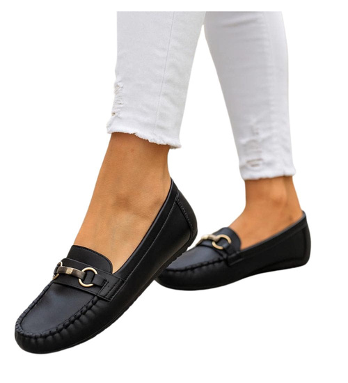 Wsuwane czarne baleriny lordsy z ozdobą /H2 18471 W7-38/