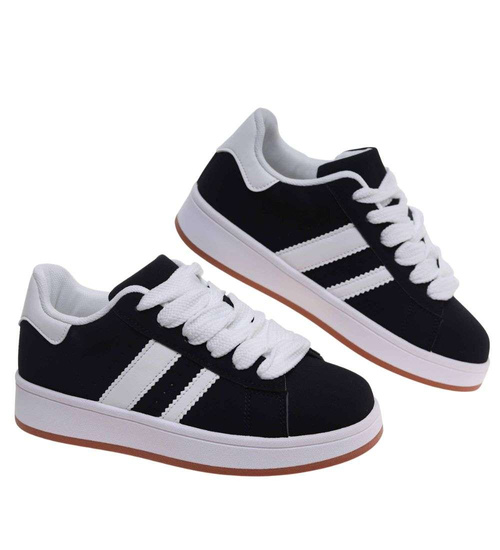 Czarne sznurowane trampki damskie /F7-3 18821 W385/