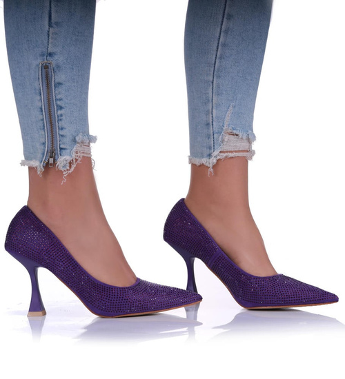 Fioletowe czółenka szpilki z dżetami /A4-3 17206 G121/