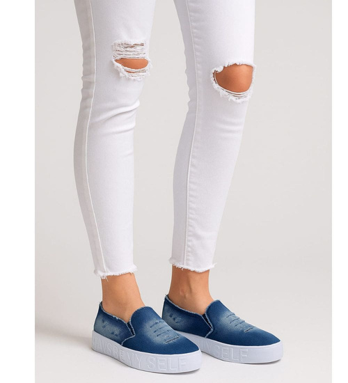 Wsuwane niebieskie trampki na platformie /G8-3 18080 T18-5//