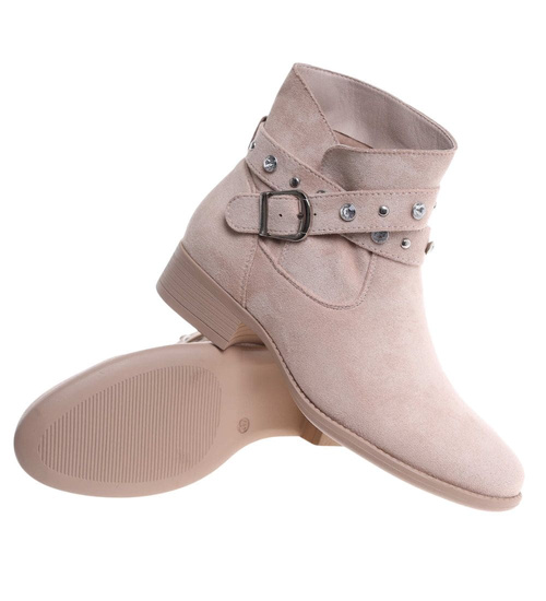 Zamszowe botki damskie beżowe /K3-3 18552 W222/