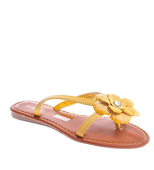 Żółte klapki japonki na płaskim obcasie /F8-3 11938 T097/