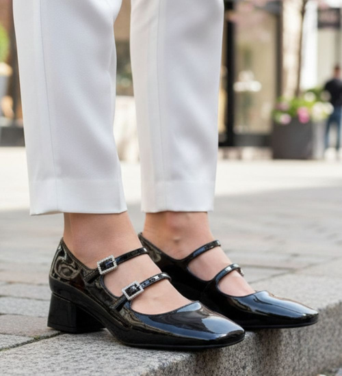 Czarne czółenka z paskiem na niskim obcasie /F9-1 17514  W182/