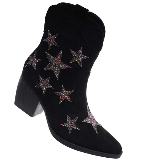 Czarne botki damskie na klocku /E5-3 18316 T482/