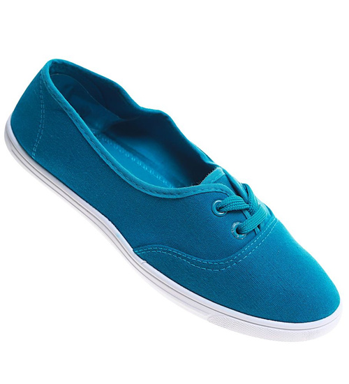 Wiązane damskie tenisówki turkusowe /C5-1 7793 S094/