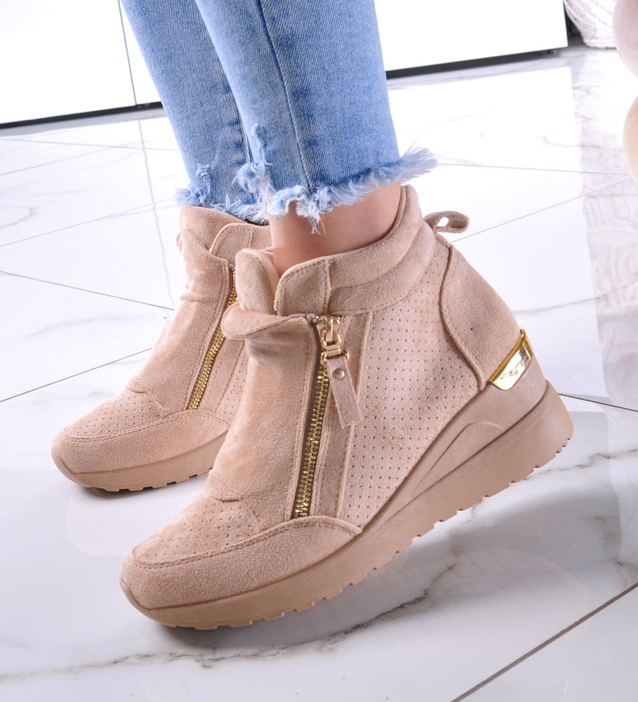 Beżowe sneakersy damskie na koturnie