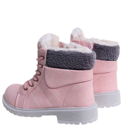 Zimowe różowe dziewczęce trapery z futerkiem /G9-2 17127 T295/