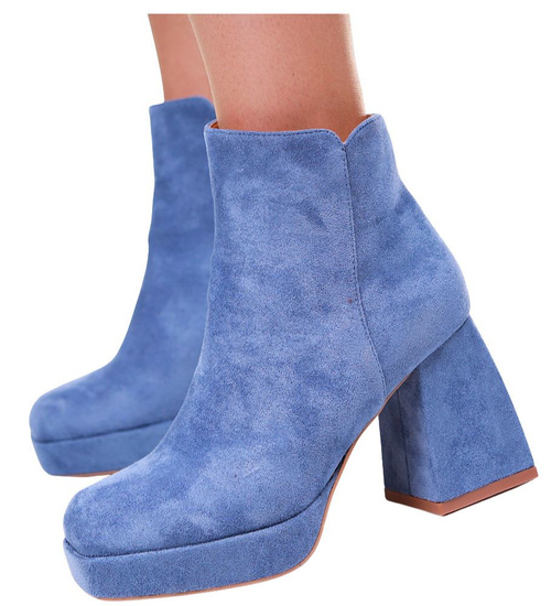 Granatowe botki damskie na obcasie i platformie /B4-1 16869 G281/