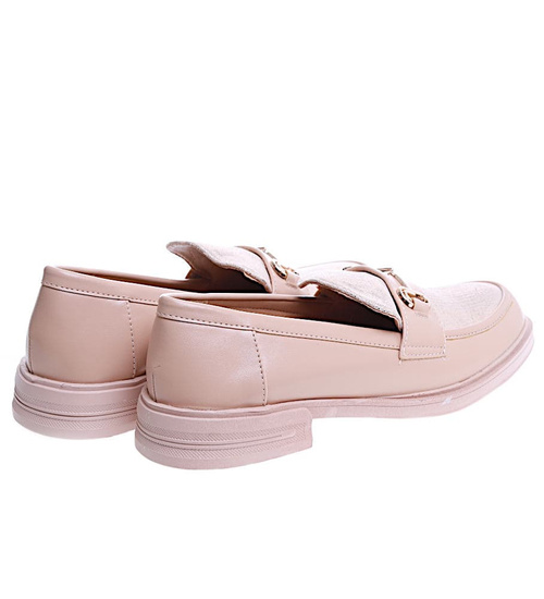 Beżowe półbuty mokasyny damskie /A7-2 15481 T249