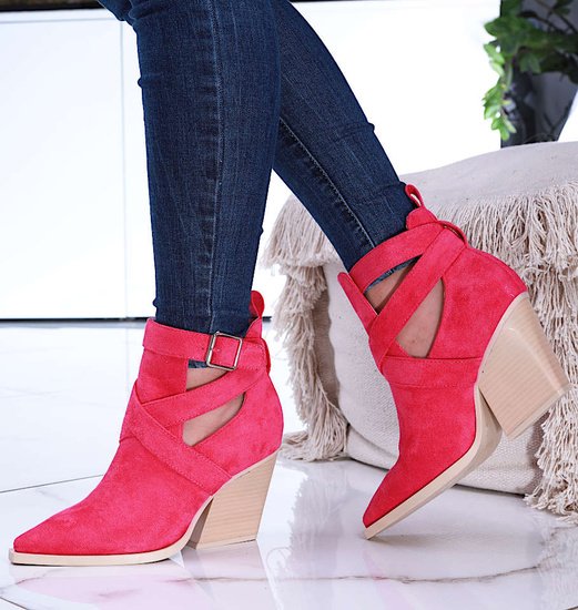 Fuksjowe wiosenne botki kowbojki na klocku /D7-1 14853 T420/