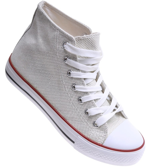 Białe trampki damskie z wysoką cholewką /E8-3 16604 G099/