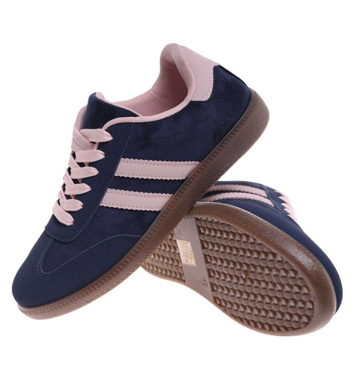 Granatowe sznurowane sneakersy damskie /G12-3 18714 T446/